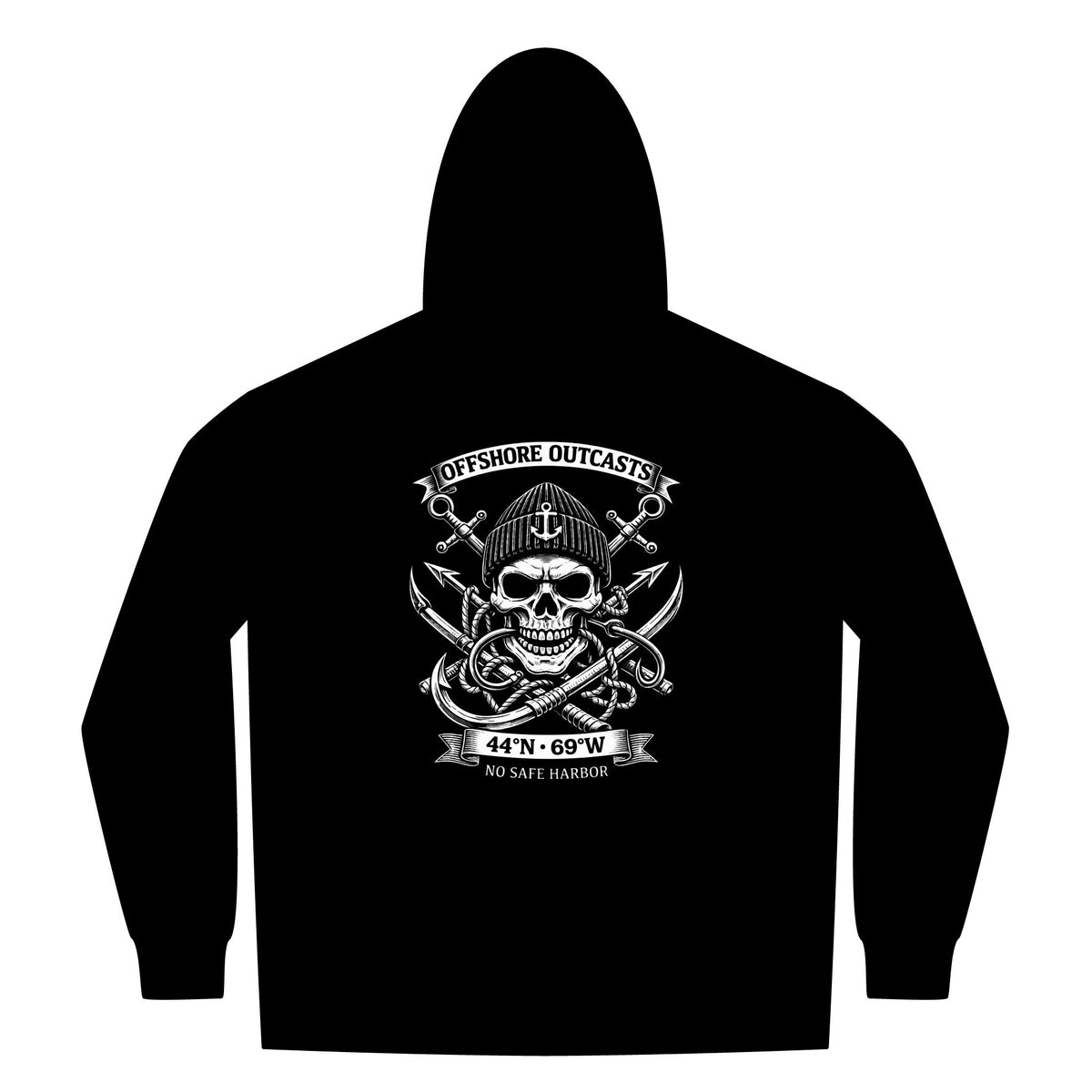 No Safe Harbor Skull Full Zip-Up Hoodie — Offshore Line Fishing Pullover